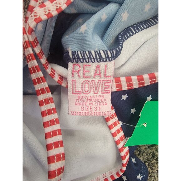 Girls Real Love Star & Stripe Tankini Swim Set Size 3T Nylon Spandex Blue & Red - Picture 3 of 4